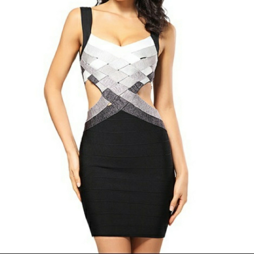 Black Gray Crisscross Bandage Dress